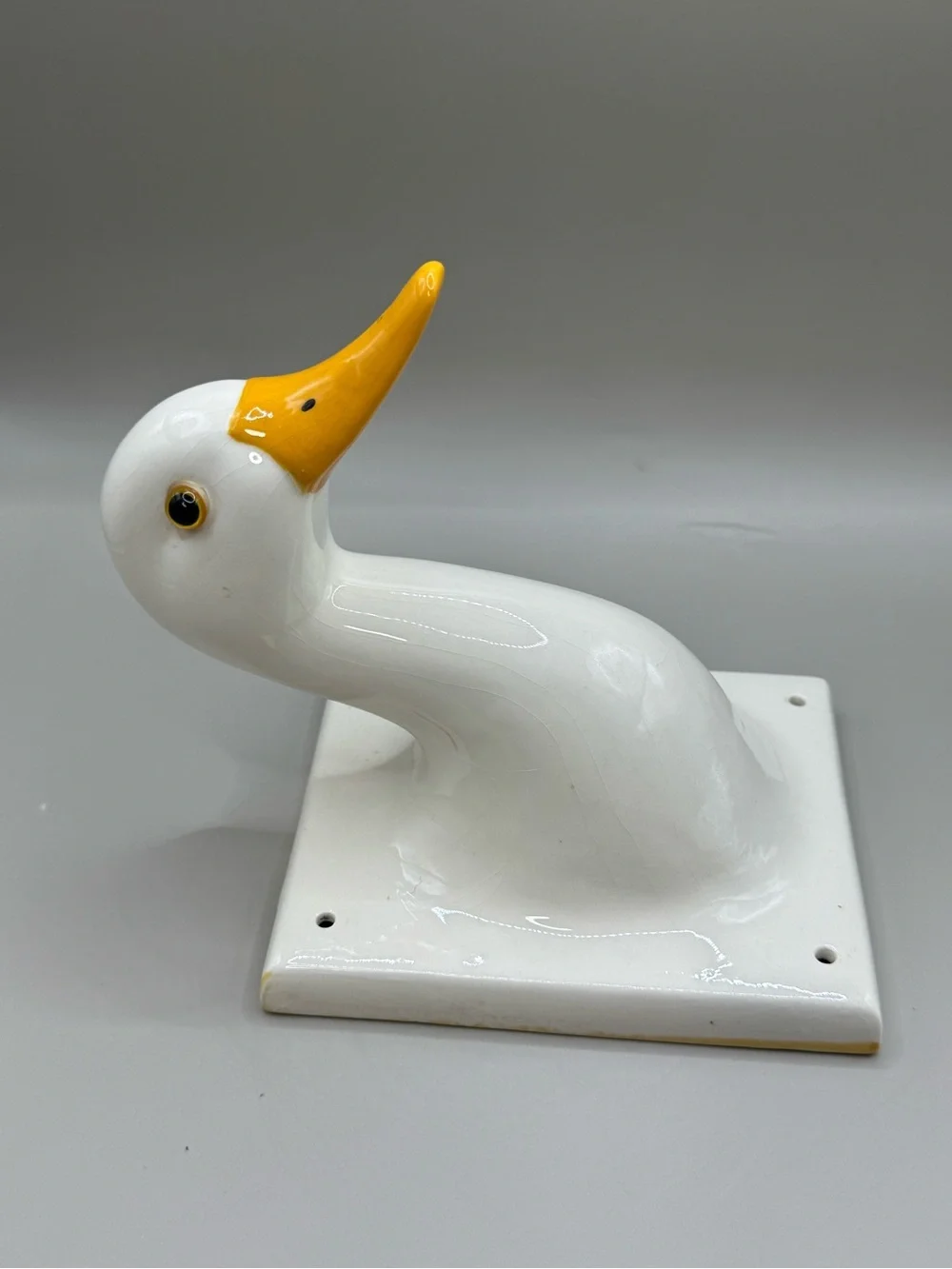 Vintage white ceramic goose duck head wall mount hook farmhouse cottage kitchen